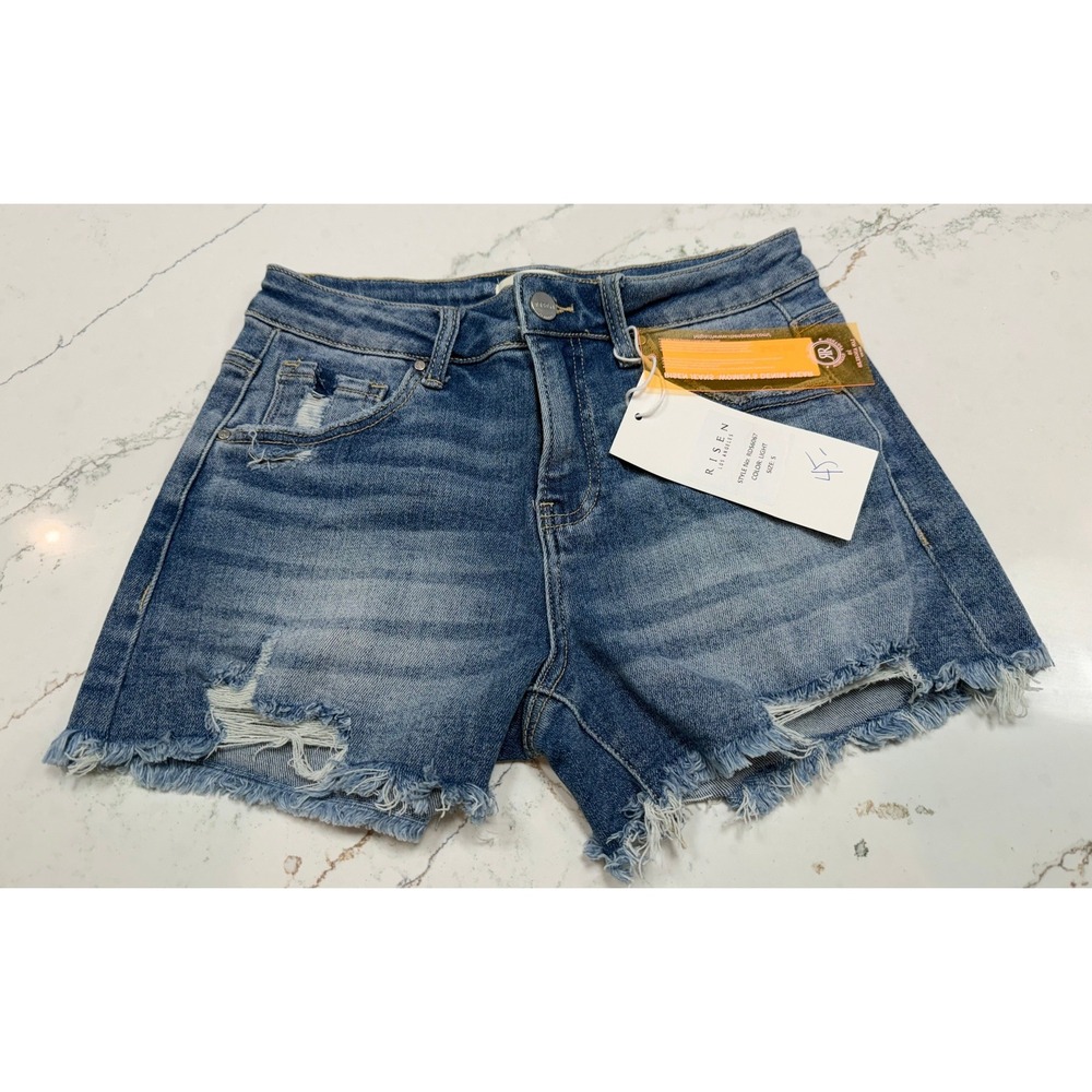 RISEN JEANS LOS ANGELES Light Wash Distressed Denim Shorts‎ Style RDS6067 Size S